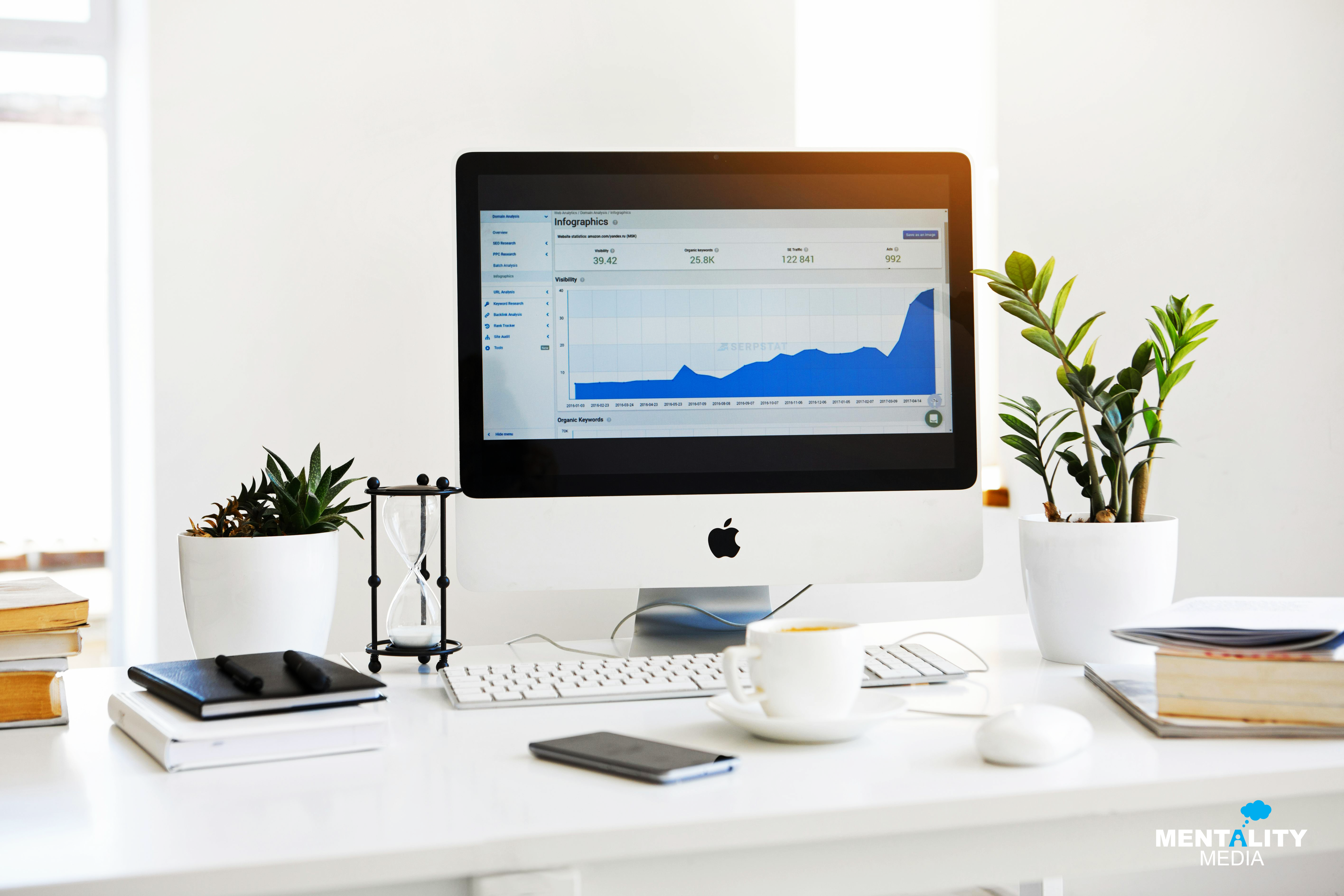 Digital marketing growth chart on a desktop computer in a modern office — Mentality Media, Columbus Ohio